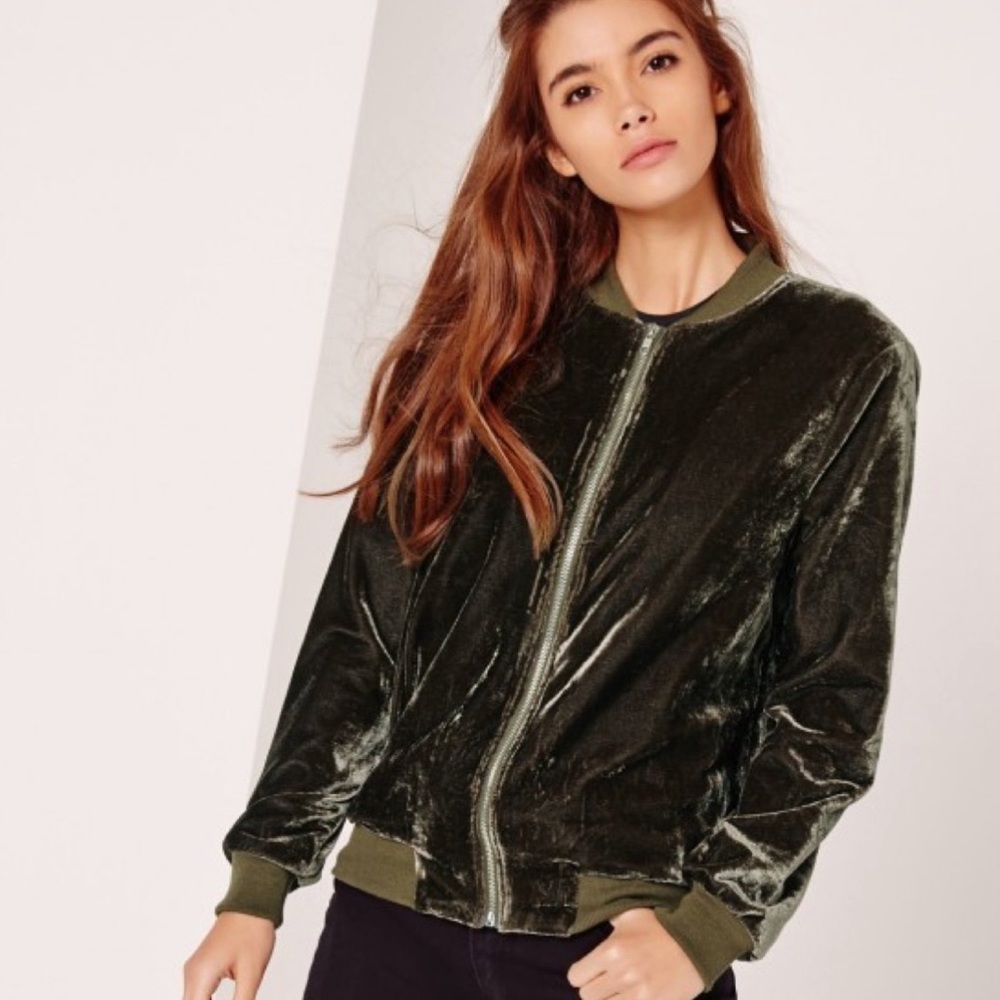 Missguided Velvet Green Bomber Jacket